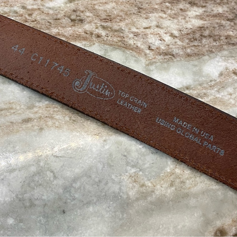 Justin Bomber Brown Top Grain Leather Belt 44 EUC - Picture 3 of 12